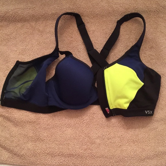 VSX Sport Blue/Yellow Knockout Zip Front Sport Bra - Picture 2 of 7